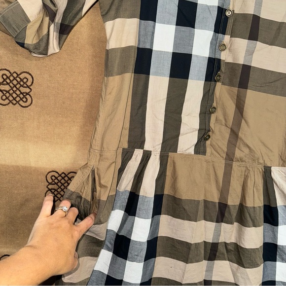 Burberry Brit Brown Novacheck Cotton Drop Waist Dress Size 12 - Picture 4 of 16